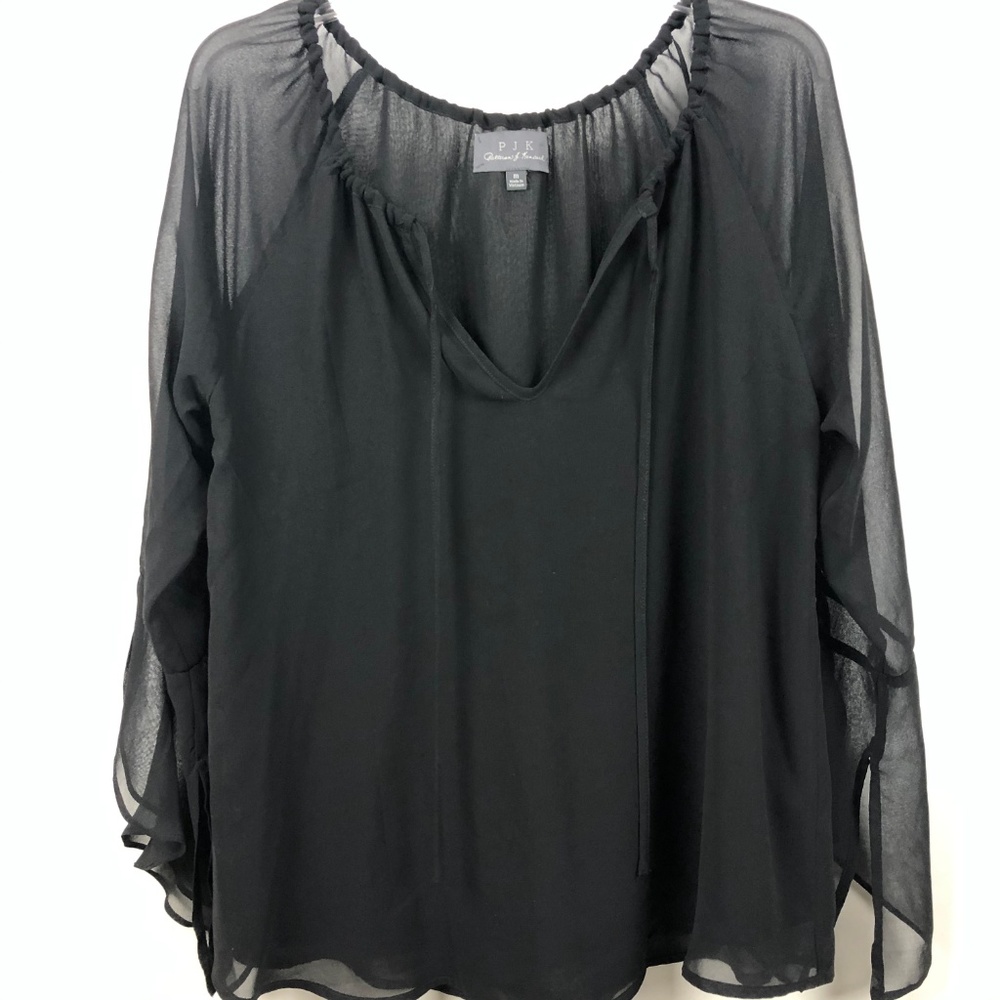 PJK black chiffon blouse with flared sleeves